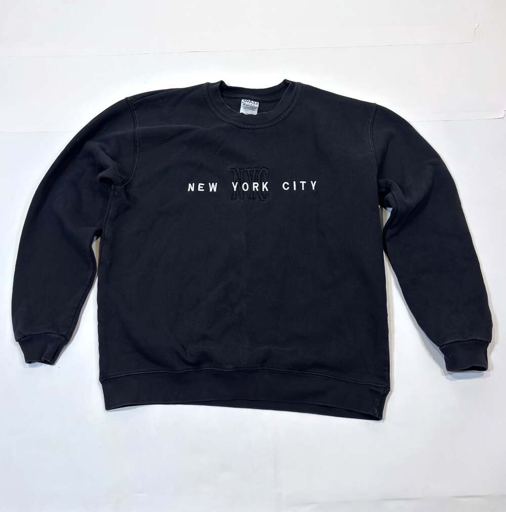NYC Pullover Embroidered Crew Neck Sweatshirt Black New York City - Small